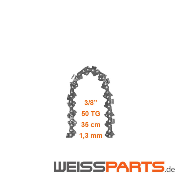 Sägekette 3/8" 1,3 mm 50 TG Halbmeißel HM passend für Motorsäge STIHL 009 010 011 012, für 35 cm Schwert / Führungsschiene; Montage gemäß Explosionszeichnung auf Kettenrad und Schwert; STIHL 009 010 011 012 Ersatzteile von WEISSPARTS