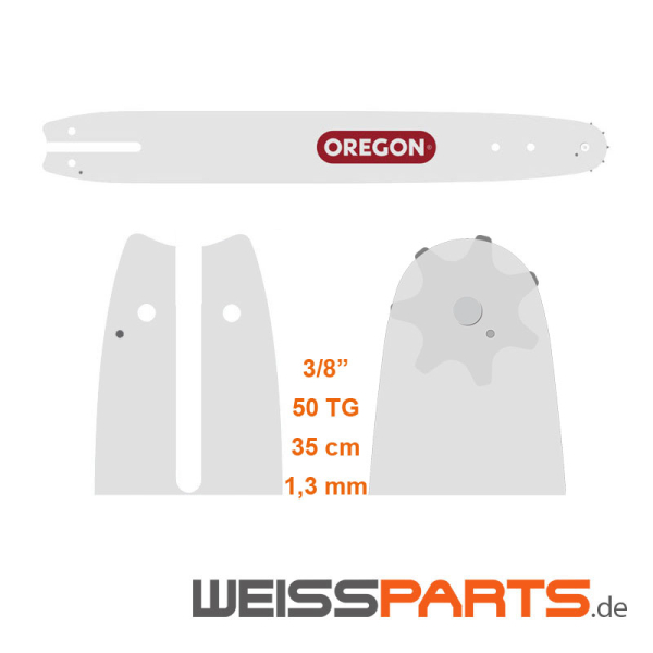 35 cm Schwert Führungsschiene Kettenschiene für Sägekette 3/8" 1,3 mm 50 TG passend für Motorsäge STIHL 009 010 011 012; Montage gemäß Explosionszeichnung und Handbuch; STIHL 009 010 011 012 Ersatzteile von WEISSPARTS