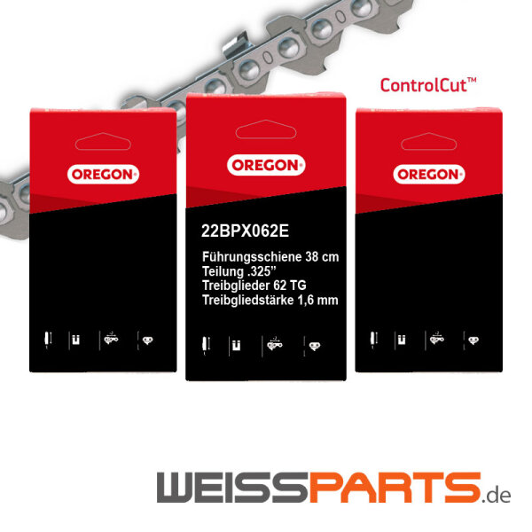 37 cm Sägekette .325" 1,6 mm 62 TG für Motorsäge Kettensäge, Daten verbautes Schwert / Führungsschiene prüfen; Montage gemäß Explosionszeichnung auf Kettenrad und Schwert; Ersatzteile von WEISSPARTS