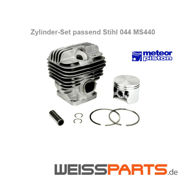Kolben Set für Motorsäge STIHL 044 MS440 inkl. Kolbenringe, Kolbenbolzen von METEOR CC2084 ersetzt Stihl 1128 020 1227 11280201227 1128-020-1227; Montage, einbauen, ausbauen des Kolben gemäß Explosionszeichnung und Handbuch; vor Wechsel Kolben, Kolbenringe und Zylinder auf Beschädigung prüfen; STIHL 044 MS440 Kolben und weitere Ersatzteile von WEISSPARTS