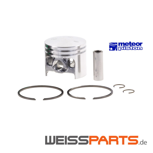Kolben Set für Motorsäge STIHL 026 MS260 inkl. Kolbenringe, Kolbenbolzen von METEOR PC1668B ersetzt Stihl 1121 030 2001 11210302001 1121-030-2001; Montage, einbauen, ausbauen des Kolben gemäß Explosionszeichnung und Handbuch; vor Wechsel Kolben, Kolbenringe und Zylinder auf Beschädigung prüfen; STIHL 026 MS260 Kolben und weitere Ersatzteile von WEISSPARTS