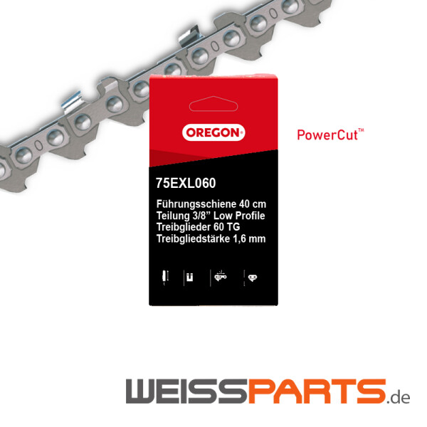 Sägekette 3/8" 1,6 mm 60 TG Vollmeißel VM passend für viele Stihl Motorsägen, für 40 cm Schwert / Führungsschiene; Montage gemäß Explosionszeichnung auf Kettenrad und Schwert; STIHL Zubehör und  Ersatzteile von WEISSPARTS