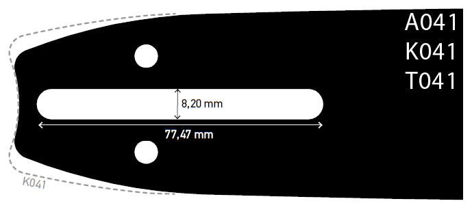 Führungsschiene A041 K041 T041 passend AEG, Active, AL-KO, Alpina, Black+Decker, Bosch, Castor, Cub Cadet®, Dolmar, Draper, Echo®, Efco®, Einhell®, Gardena, Greenworks, Grizzly, Hecht, Hitachi, Homelite®, Husqvarna®, Ikra, Iseki, Jonsered®, Makita®, McCulloch®, MTD, Oleo-Mac®, Partner, Poulan®/Poulan Pro®, Ryobi®, Shindaiwa, Skil®, Solo, Stiga, Tanaka®, Zenoah