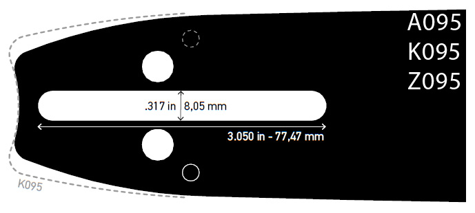 Führungsschiene A095 K095 Z095 passend AL-KO, Alpina, Castor, Cub Cadet®, Dolmar, Efco®, Einhell®, Hecht, Homelite®, Husqvarna®, Jonsered®, Makita®, McCulloch®, Metabo®, Mitox, MTD, Oleo-Mac®, Partner, Pioneer, Poulan®/Poulan Pro®, Ryobi®, Shindaiwa, Solo®, Stiga®, Zenoah®